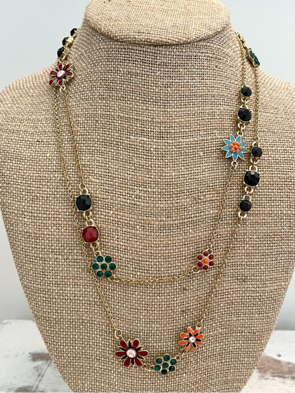 Betsey Johnson Extra Long Floral Enamel Colorful Necklace